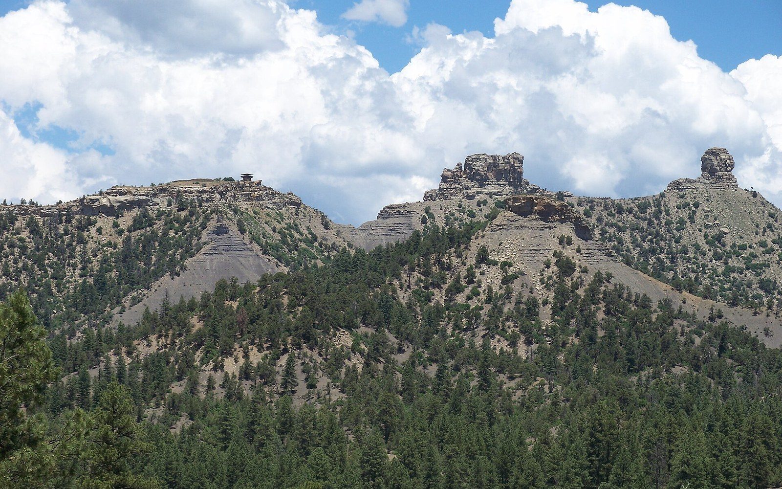 The twin spires at Chimney Rock. The Great House on the ridge dates to about AD 1076 by tree-ring.