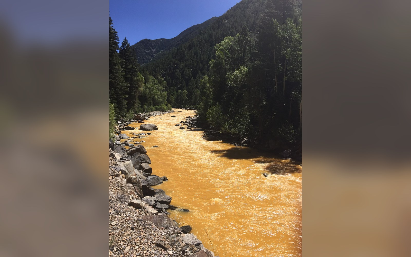 The Animas on 6 August 2015, the day after roughly three million gallons left the Gold King Mine.