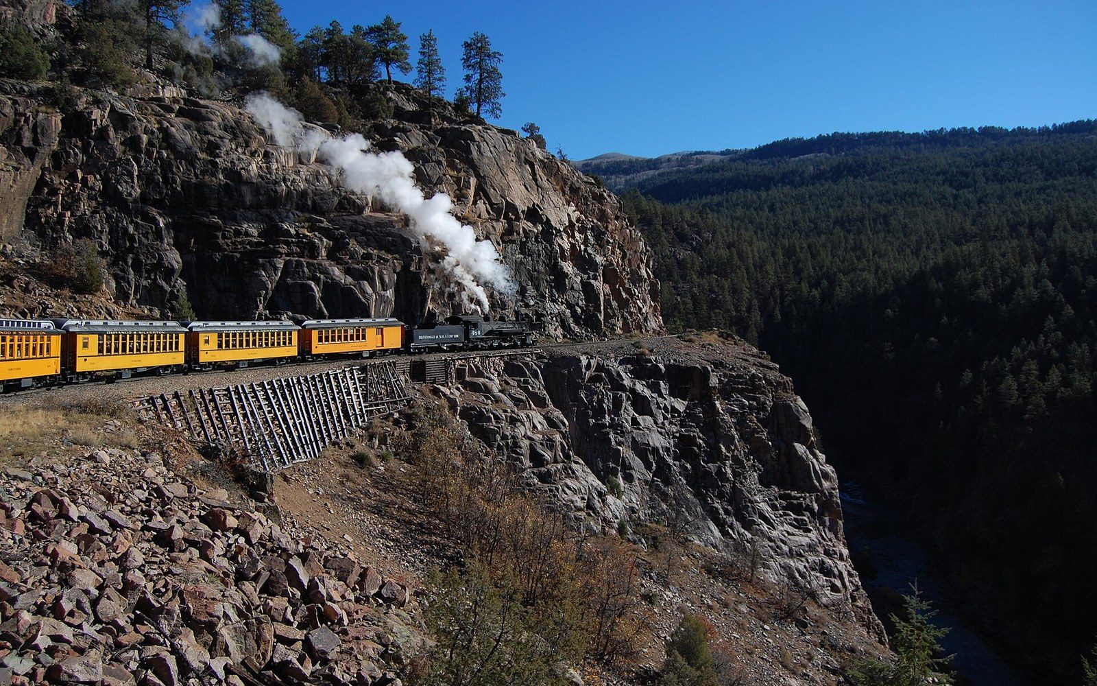 The High Line above Rockwood, the track on its blasted shelf roughly 400 feet above the Animas.